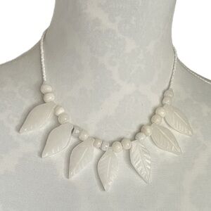 Vintage White Mexican Onyx Beaded Leaf Statement Necklace